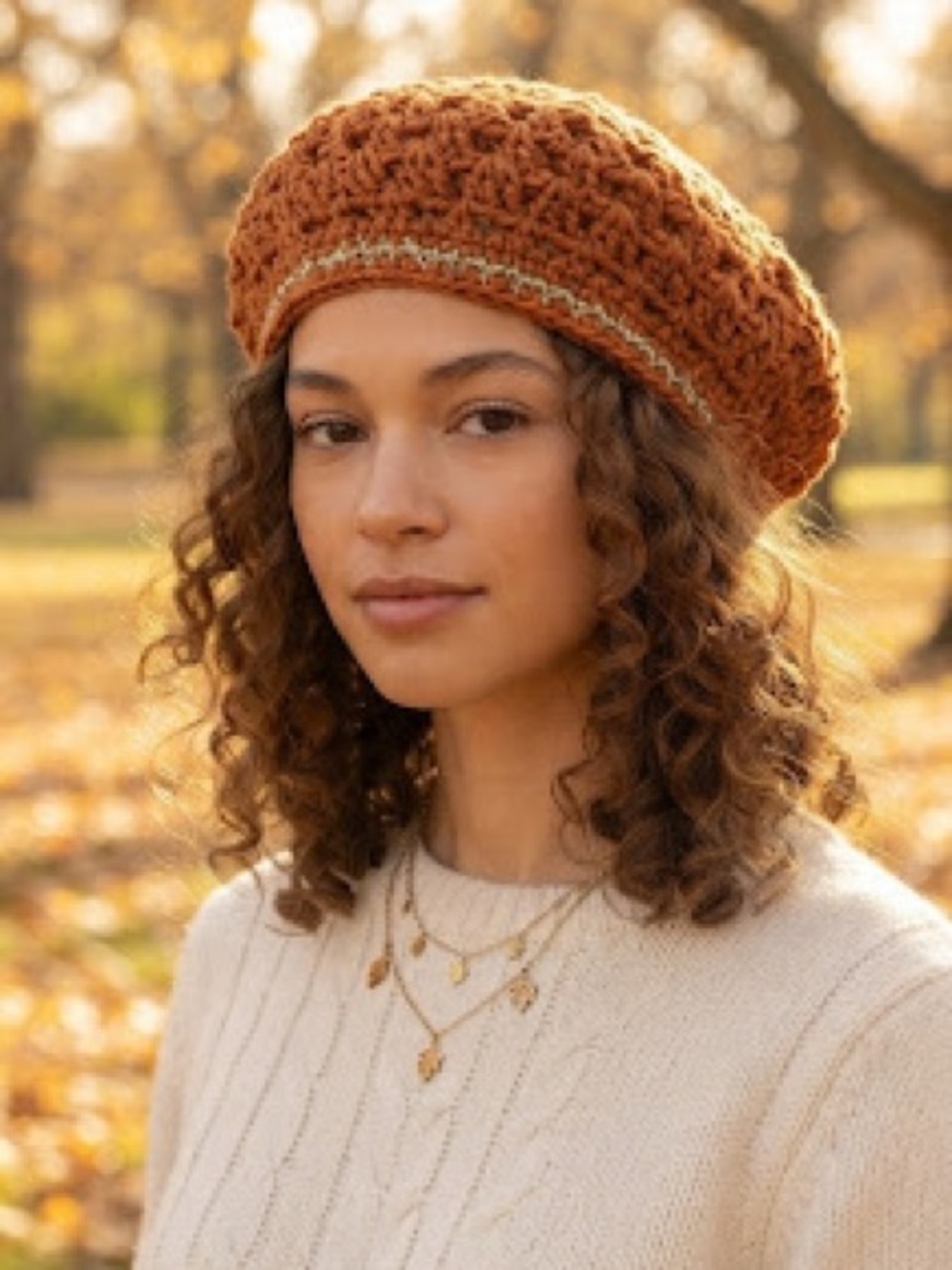 Handmade Granny Stitch Beret Autumn Orange Boho Cottagecore Indie Maker Style